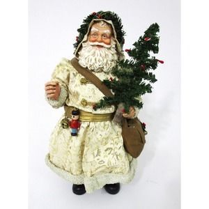 Santa Claus Cream Gold Robe Blue Eyes Black Boots Standing Tree Bag Nutcracker